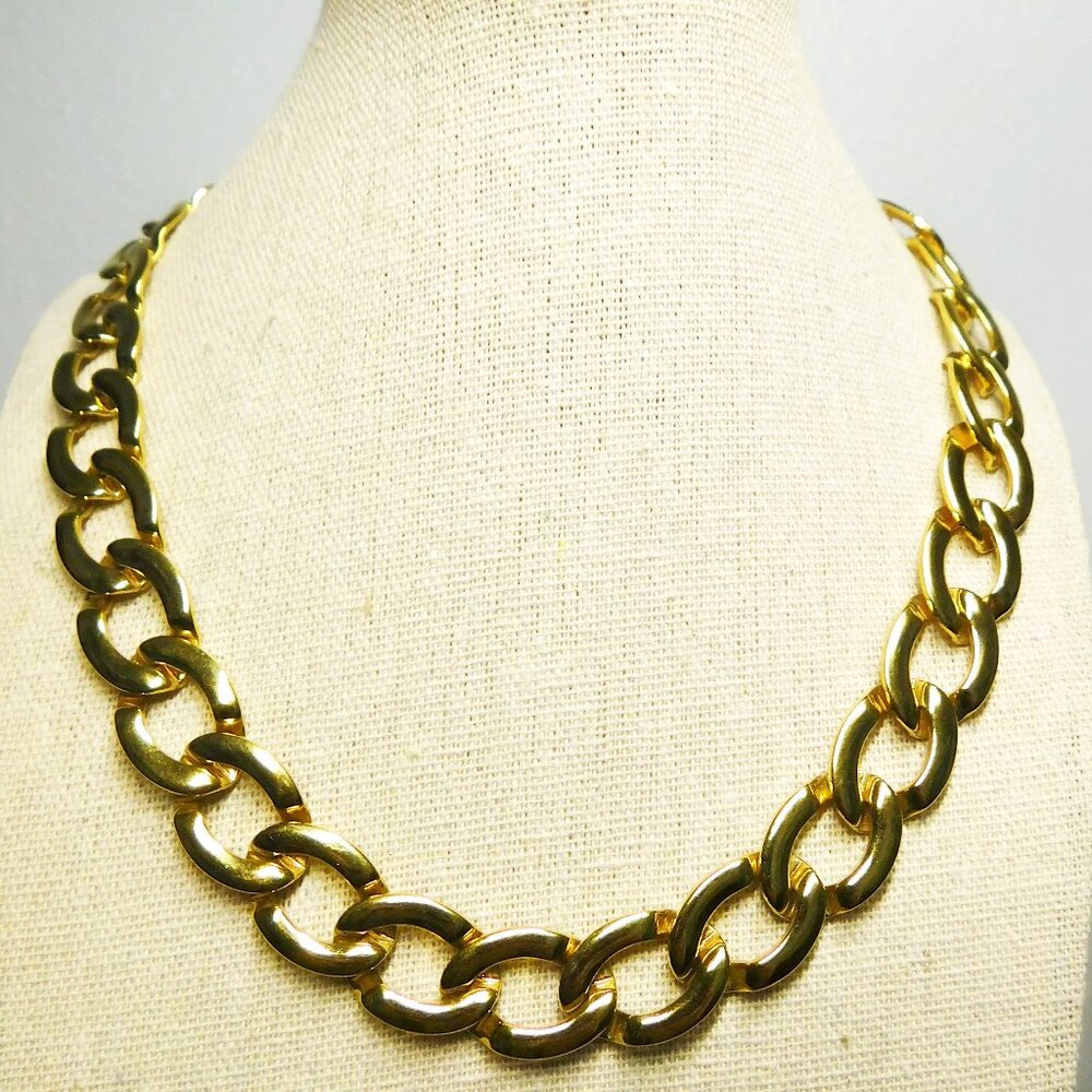 Monet Vintage Gold Tone Oval Cuban Link Necklace - 17.25"